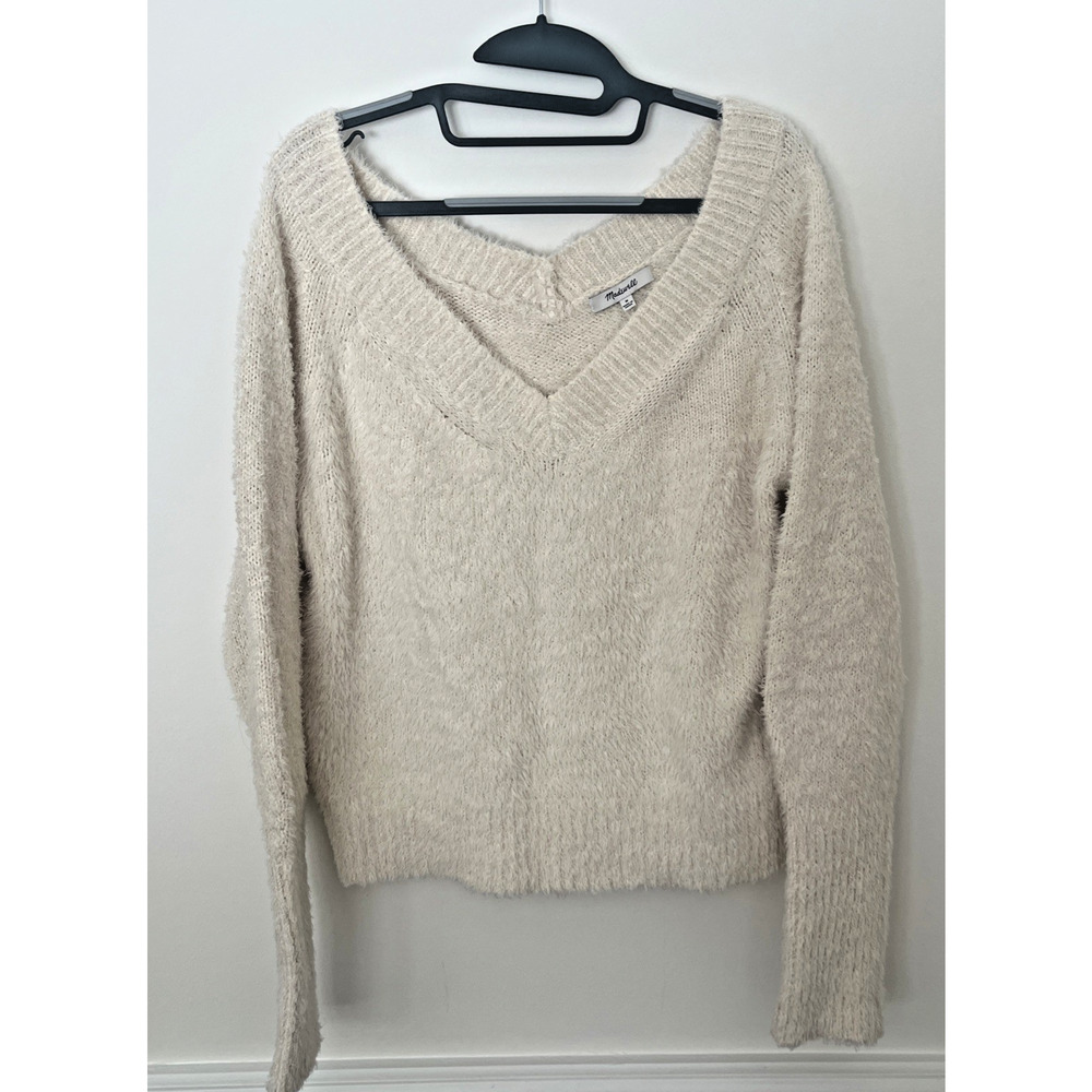 Madewell Eyelash Double Vneck Sweater Medium Cream